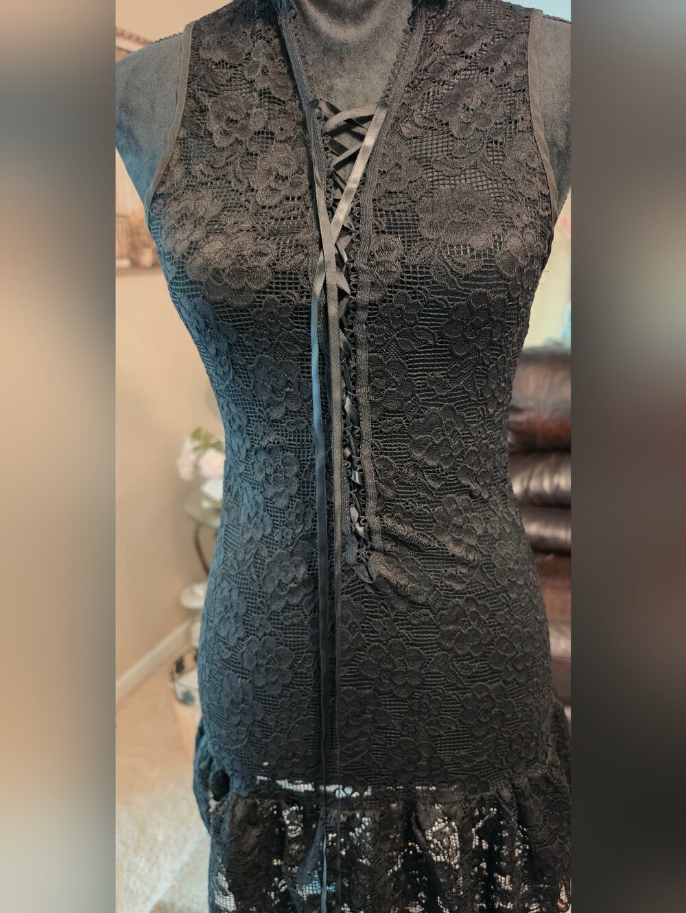 Skintight Sheer Black Lace Corset Sculpting Shapewear Dress, High Stretch *FIRM*